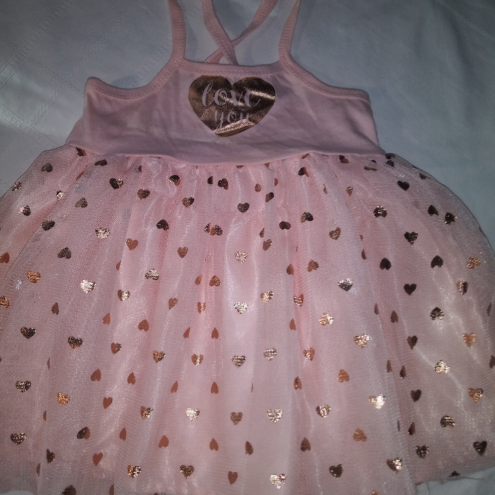 Girls gold pink love heart 9 month tutu dress